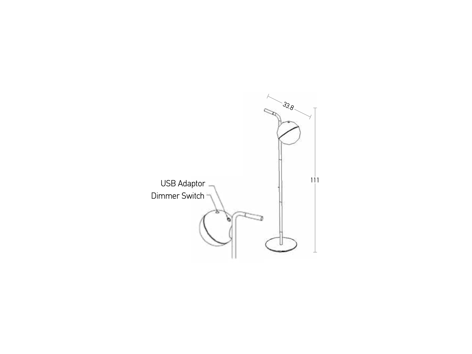 Stojací LED lampa černá, 2W, 2700K, 111cm