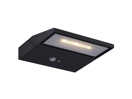 Nástěnné LED solární svítidlo se senzorem grafit, 2W, 3000K, 18cm