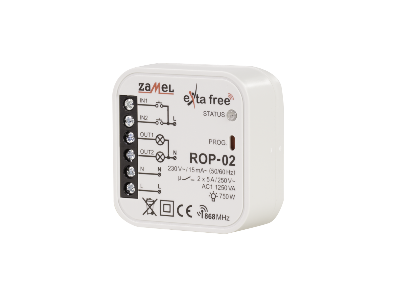 Rádiový přijímač ROP-02, 2-kanálový do krabice